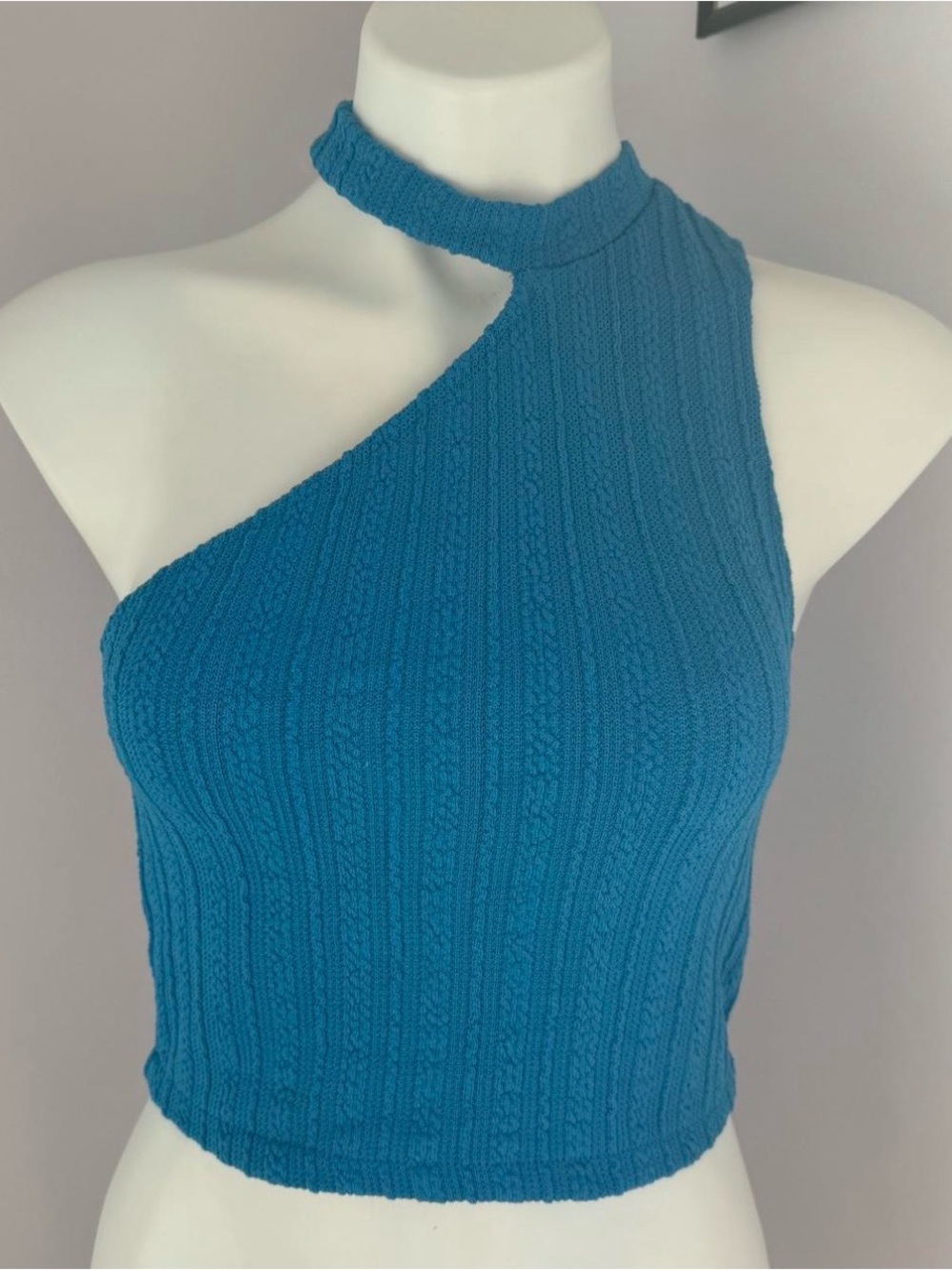 Zara Teal One-Shoulder Ribbed Crop Camisole